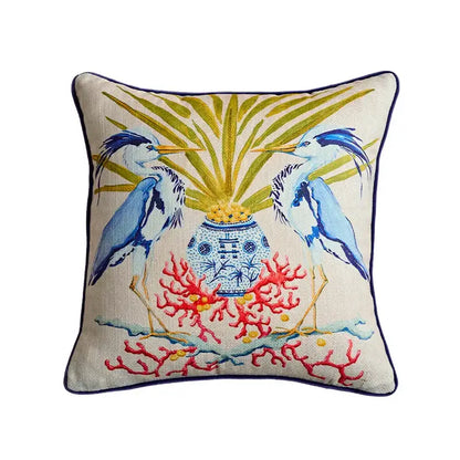 Beige egret bird pattern art pillow case for living room sofa
