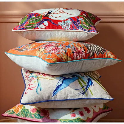 Beige egret bird pattern art pillow case for living room sofa