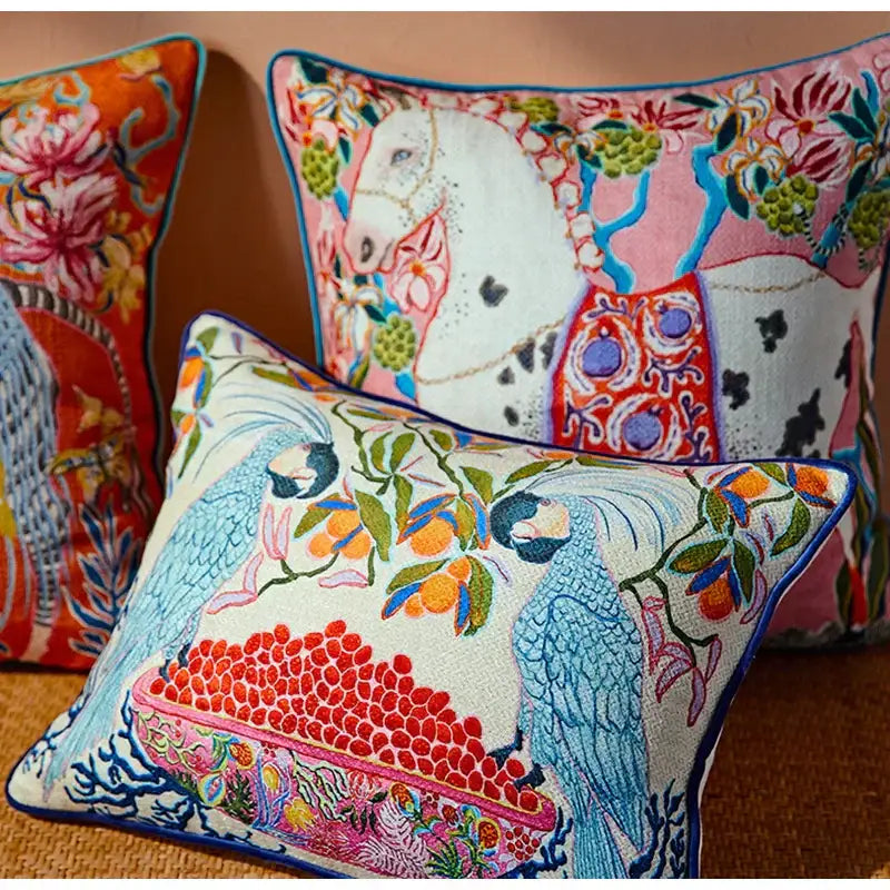 Beige egret bird pattern art pillow case for living room sofa