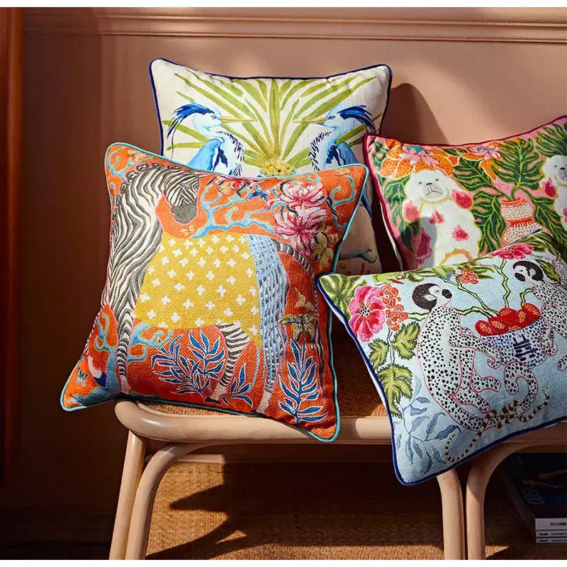 Beige egret bird pattern art pillow case for living room sofa