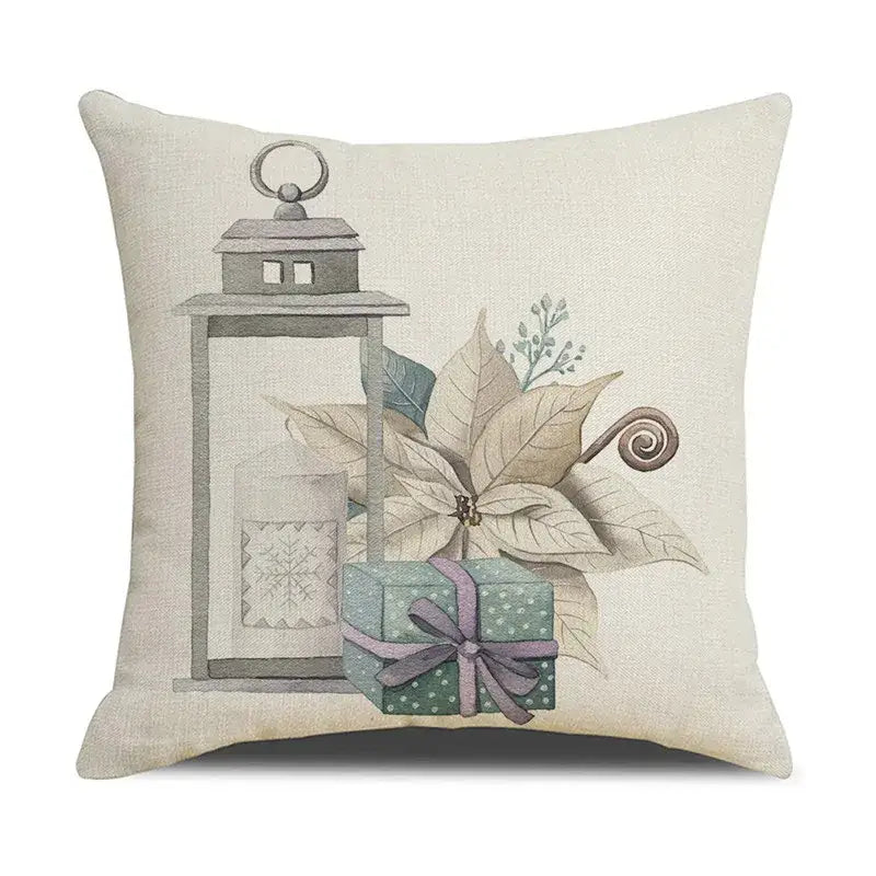 Beige embroidered cartoon birds christmas pillowcase living room decor