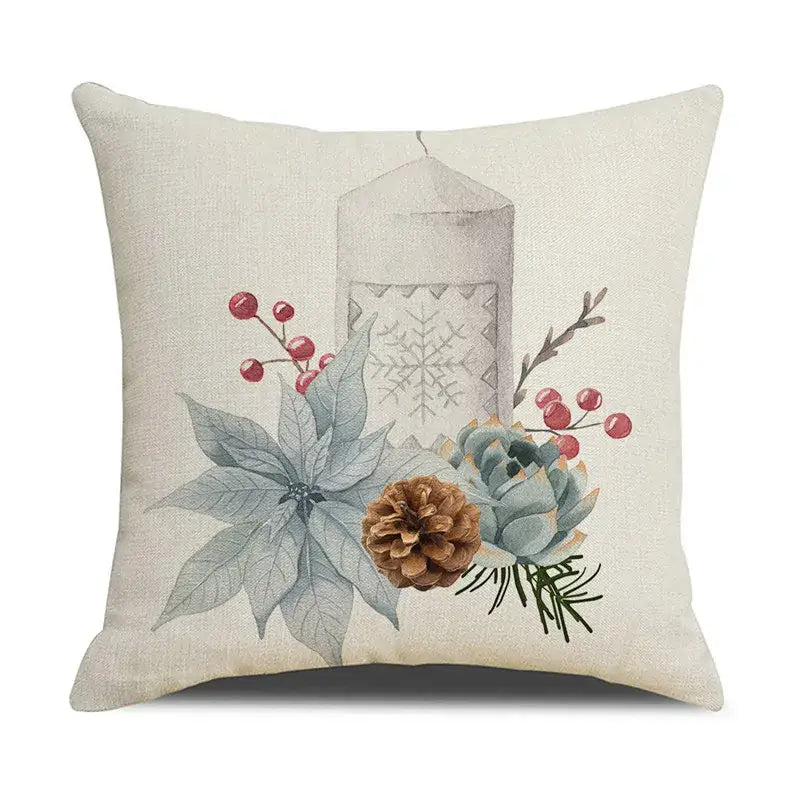 Beige embroidered cartoon birds christmas pillowcase living room decor