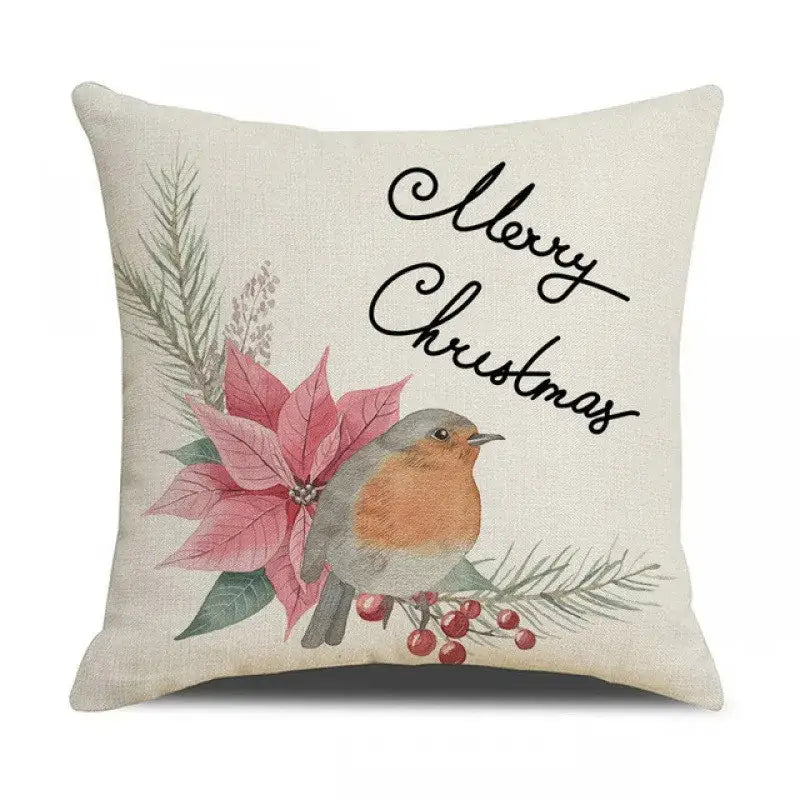 Beige embroidered cartoon birds christmas pillowcase living room decor