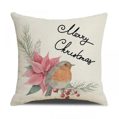 Beige embroidered cartoon birds christmas pillowcase living room decor