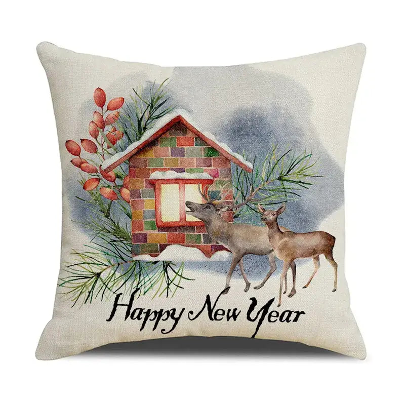 Beige embroidered cartoon birds christmas pillowcase living room decor