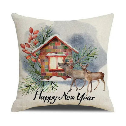 Beige embroidered cartoon birds christmas pillowcase living room decor
