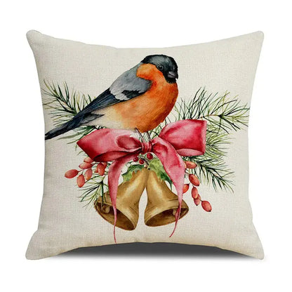 Beige embroidered cartoon birds christmas pillowcase living room decor