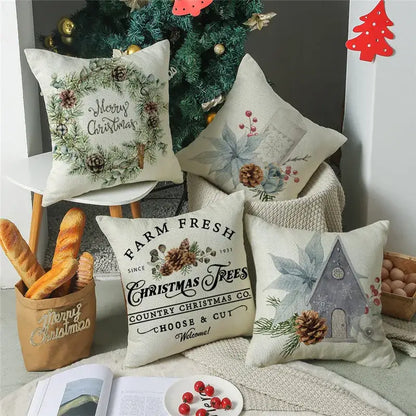 Beige embroidered cartoon birds christmas pillowcase living room decor