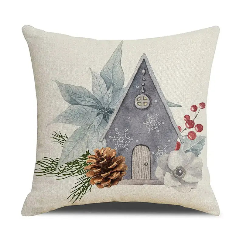 Beige embroidered cartoon birds christmas pillowcase living room decor