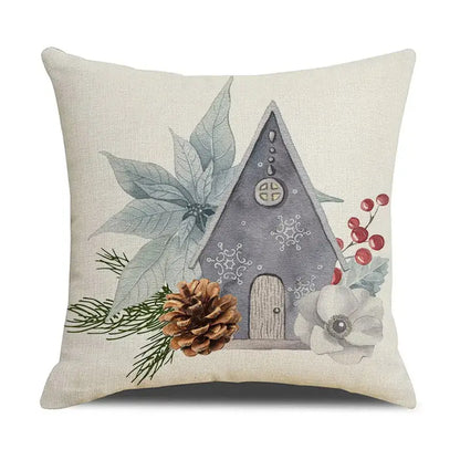 Beige embroidered cartoon birds christmas pillowcase living room decor