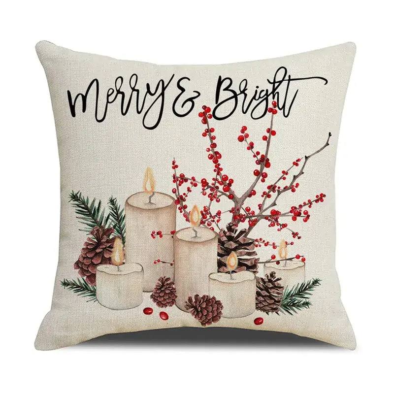 Beige embroidered cartoon birds christmas pillowcase living room decor