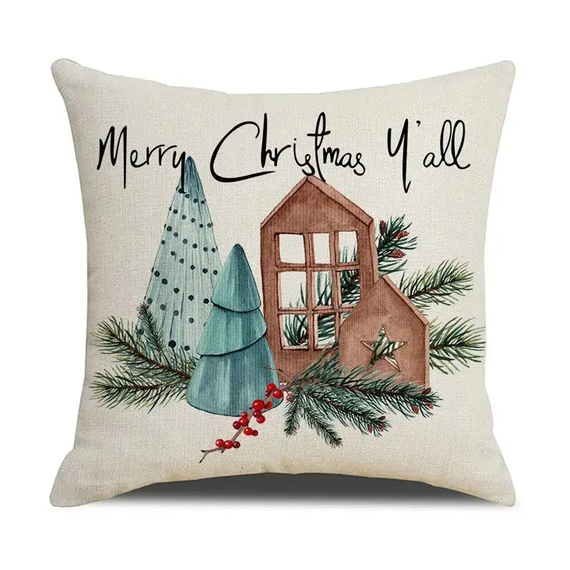 Beige embroidered cartoon birds christmas pillowcase living room decor
