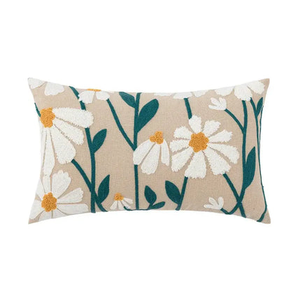 Beige embroidered daisy floral pillow cover bedroom decor