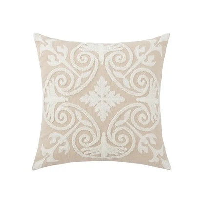 Beige embroidered daisy floral pillow cover bedroom decor
