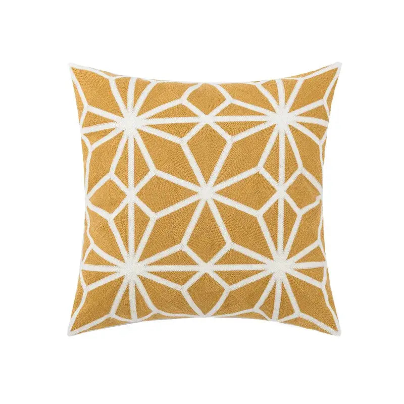 Beige embroidered daisy floral pillow cover bedroom decor