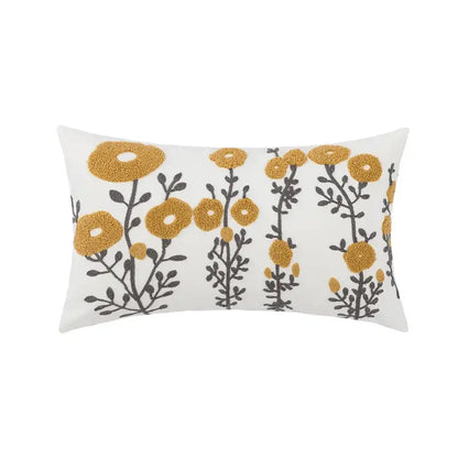 Beige embroidered daisy floral pillow cover bedroom decor