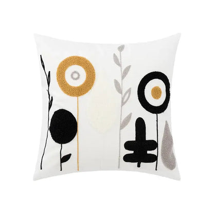 Beige embroidered daisy floral pillow cover bedroom decor