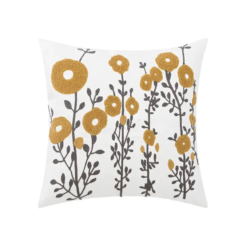 Beige embroidered daisy floral pillow cover bedroom decor