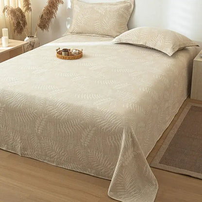 Beige fern leaf cotton linen bed sheet set bedroom bedding
