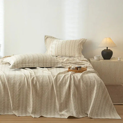 Beige fern leaf cotton linen bed sheet set bedroom bedding