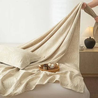 Beige fern leaf cotton linen bed sheet set bedroom bedding