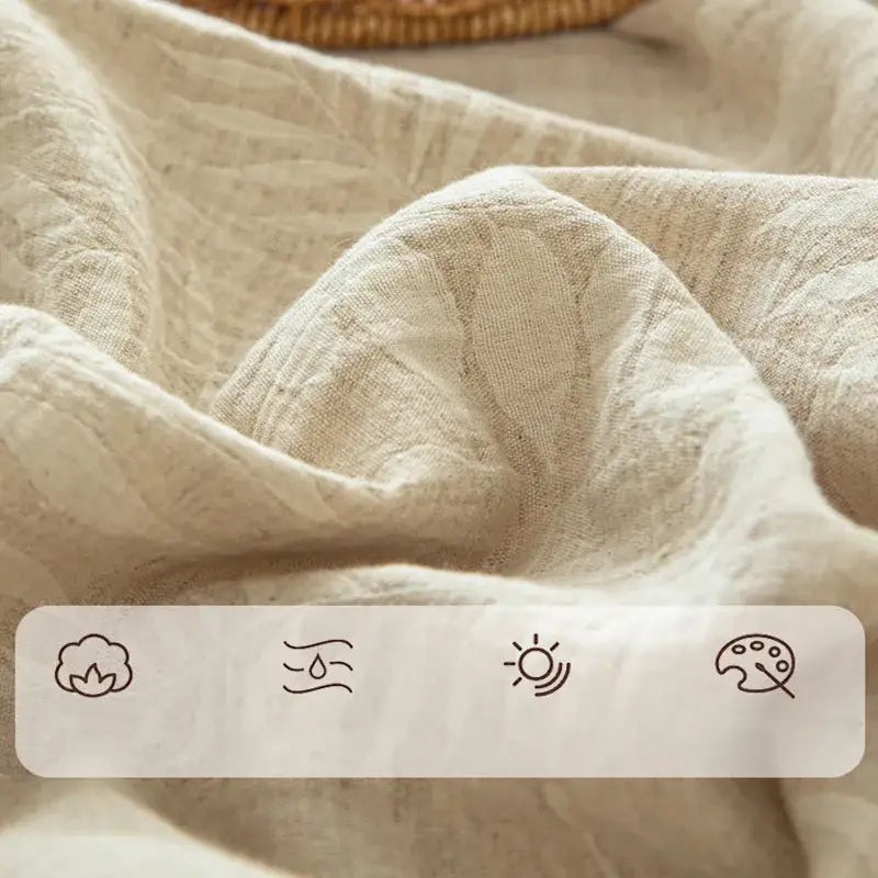 Beige fern leaf cotton linen bed sheet set bedroom bedding