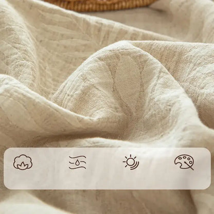 Beige fern leaf cotton linen bed sheet set bedroom bedding