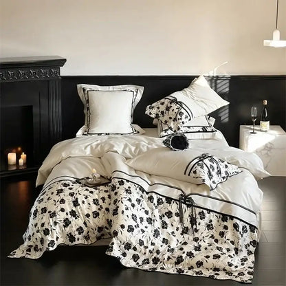 Beige floral satin cotton patchwork bedding set bedroom linens
