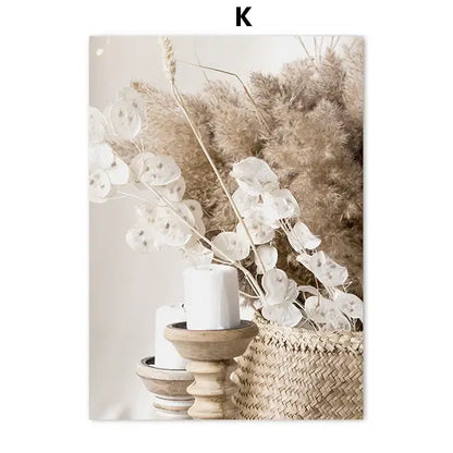 Beige flower grass bird canvas print living room wall art