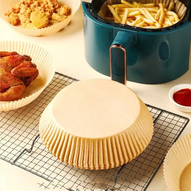 Beige fluted air fryer paper liner 50pcs kitchen baking mat
