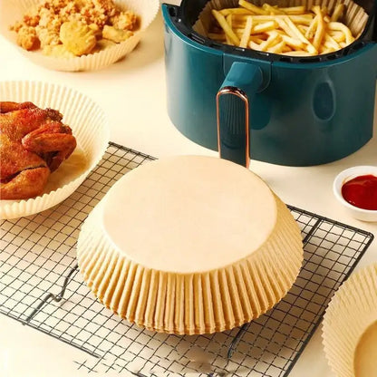 Beige fluted air fryer paper liner 50pcs kitchen baking mat