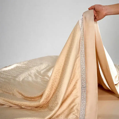 Beige & gold leopard jacquard summer bedding set bedroom lace trim