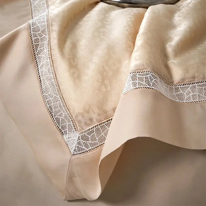 Beige & gold leopard jacquard summer bedding set bedroom lace trim