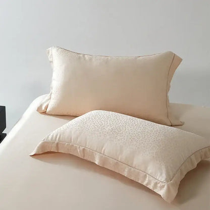 Beige & gold leopard jacquard summer bedding set bedroom lace trim