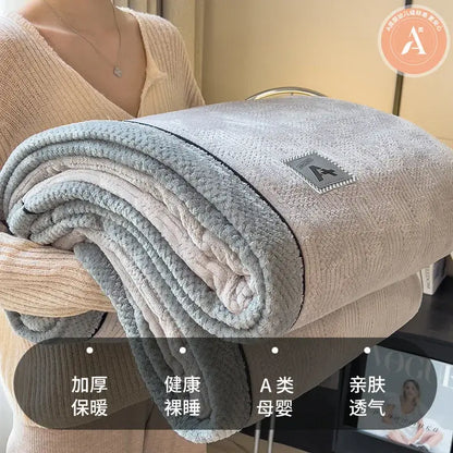 Beige & gray luxury velvet plush cotton blanket bedroom throw