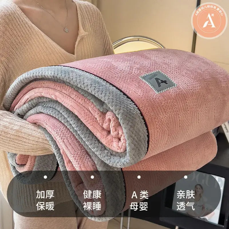 Beige & gray luxury velvet plush cotton blanket bedroom throw