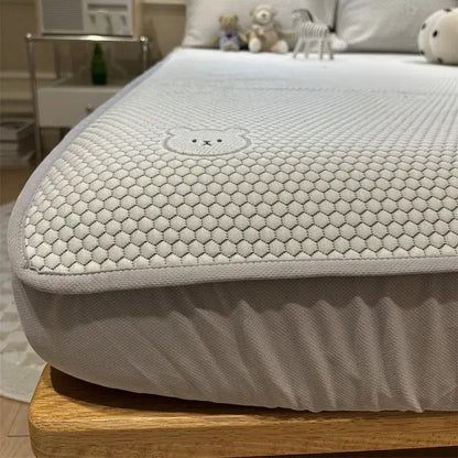 Beige honeycomb bear cooling ice bean sheet set bedroom