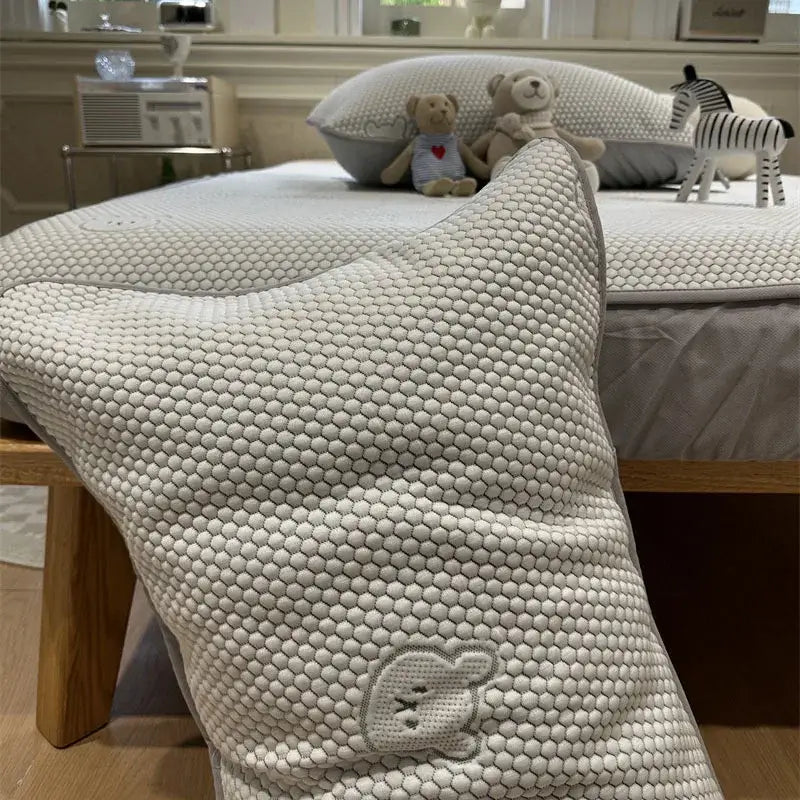 Beige honeycomb bear cooling ice bean sheet set bedroom