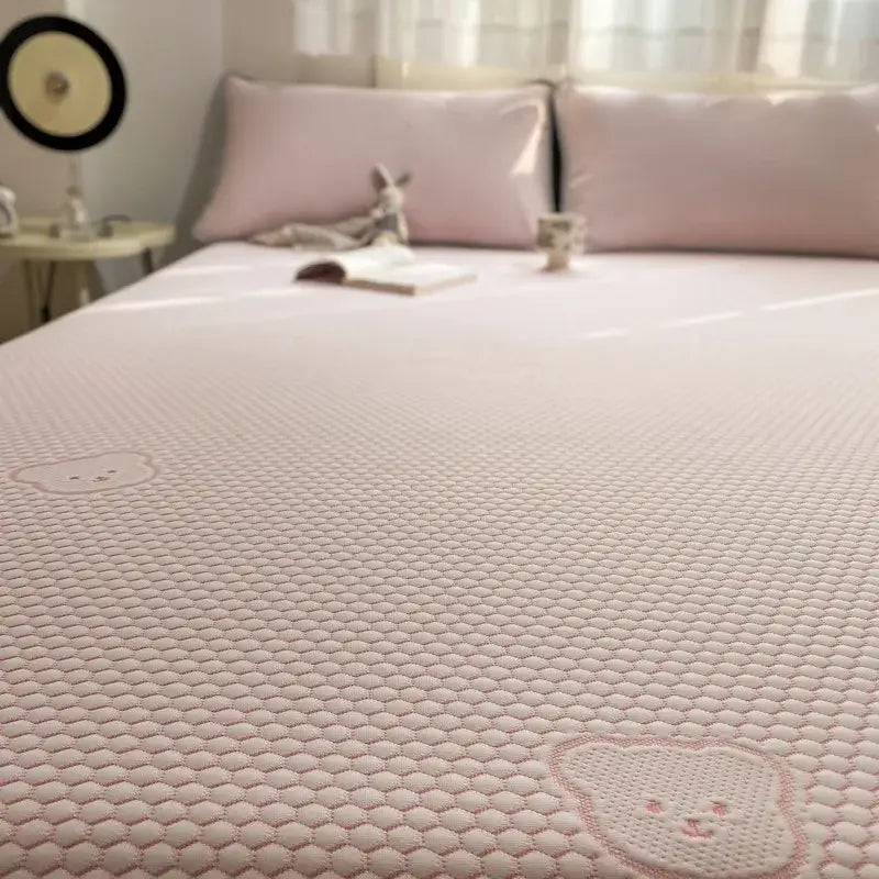 Beige honeycomb bear cooling ice bean sheet set bedroom