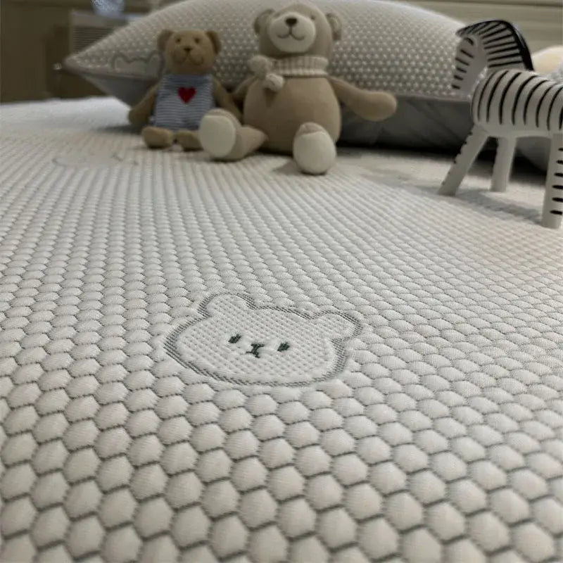 Beige honeycomb bear cooling ice bean sheet set bedroom