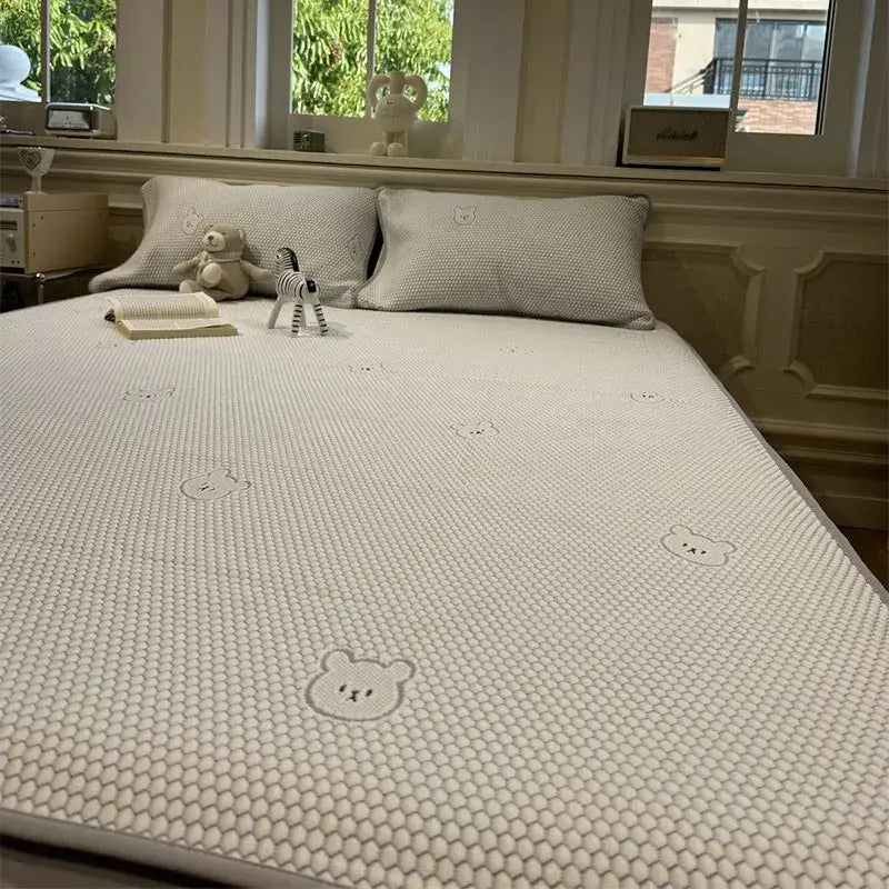 Beige honeycomb bear cooling ice bean sheet set bedroom