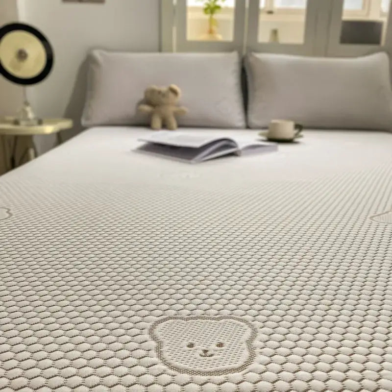 Beige honeycomb bear cooling ice bean sheet set bedroom