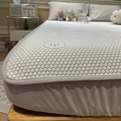 Beige honeycomb bear cooling ice bean sheet set bedroom