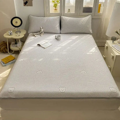 Beige honeycomb bear cooling ice bean sheet set bedroom