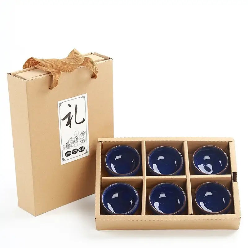 Beige ice cracking ceramic tea cups with gift bags dining room set