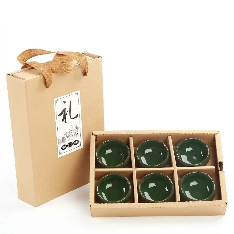 Beige ice cracking ceramic tea cups with gift bags dining room set