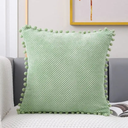 Beige knitted pompom decorative pillow cover living room decor