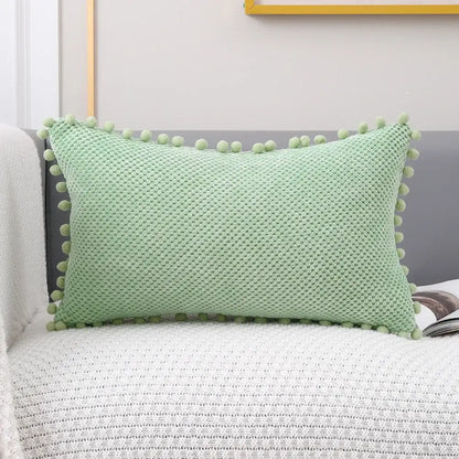 Beige knitted pompom decorative pillow cover living room decor