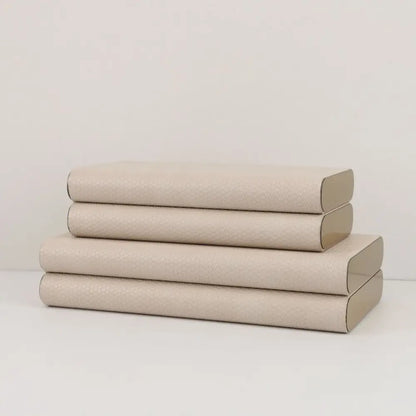 Beige leather jewelry box storage container bedroom silver hinges