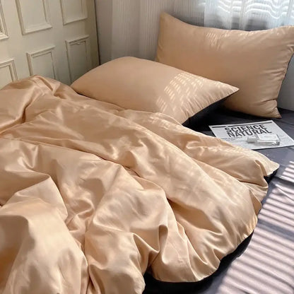 Beige & light blue ice silky solid bedding set bedroom duvet cover
